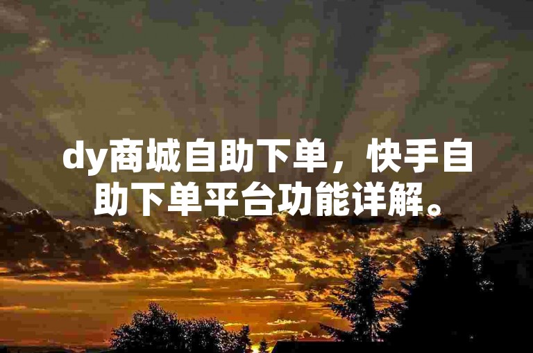 dy商城自助下单，快手自助下单平台功能详解。