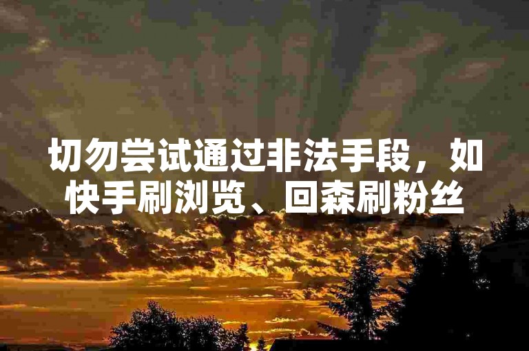 切勿尝试通过非法手段，如快手刷浏览、回森刷粉丝来提升数据，这种行为违反平台规定且损害公平竞争。