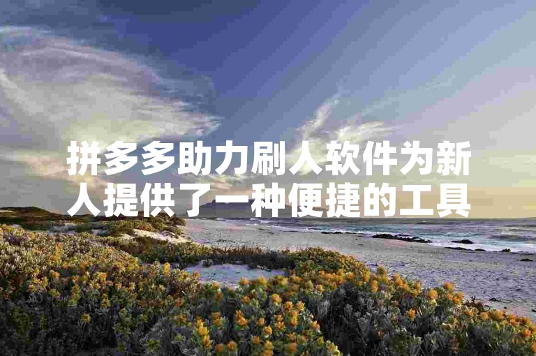 拼多多助力刷人软件为新人提供了一种便捷的工具，用于快速提升商品曝光度和销量。