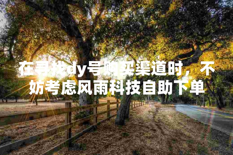 在寻找dy号购买渠道时，不妨考虑风雨科技自助下单平台，它提供全网最低价的快手刷收藏链接服务，让你轻松获得快手点赞赞，在线下单即刻秒处理。