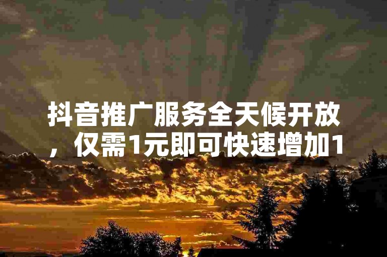 抖音推广服务全天候开放，仅需1元即可快速增加1000名粉丝。