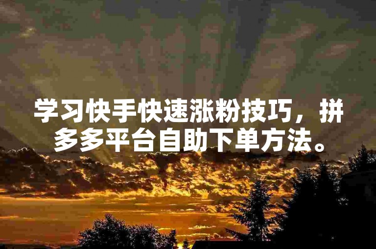 学习快手快速涨粉技巧，拼多多平台自助下单方法。