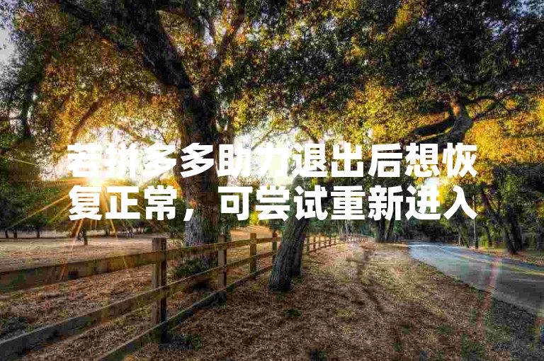 若拼多多助力退出后想恢复正常，可尝试重新进入活动页面。