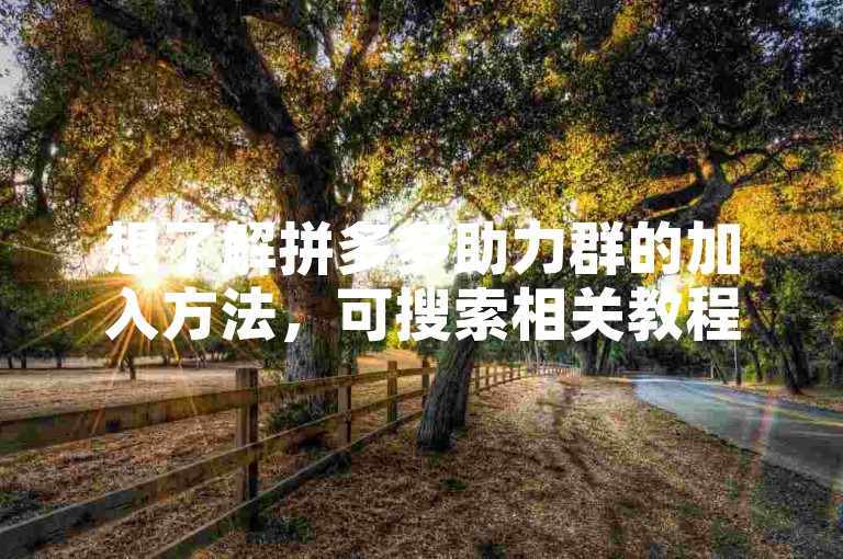 想了解拼多多助力群的加入方法，可搜索相关教程或咨询朋友。