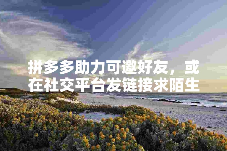 拼多多助力可邀好友，或在社交平台发链接求陌生人相助。